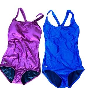 Speedo Vintage Women’s One Piece Swimsuits 2- Magenta and Royal Blue Sz 12